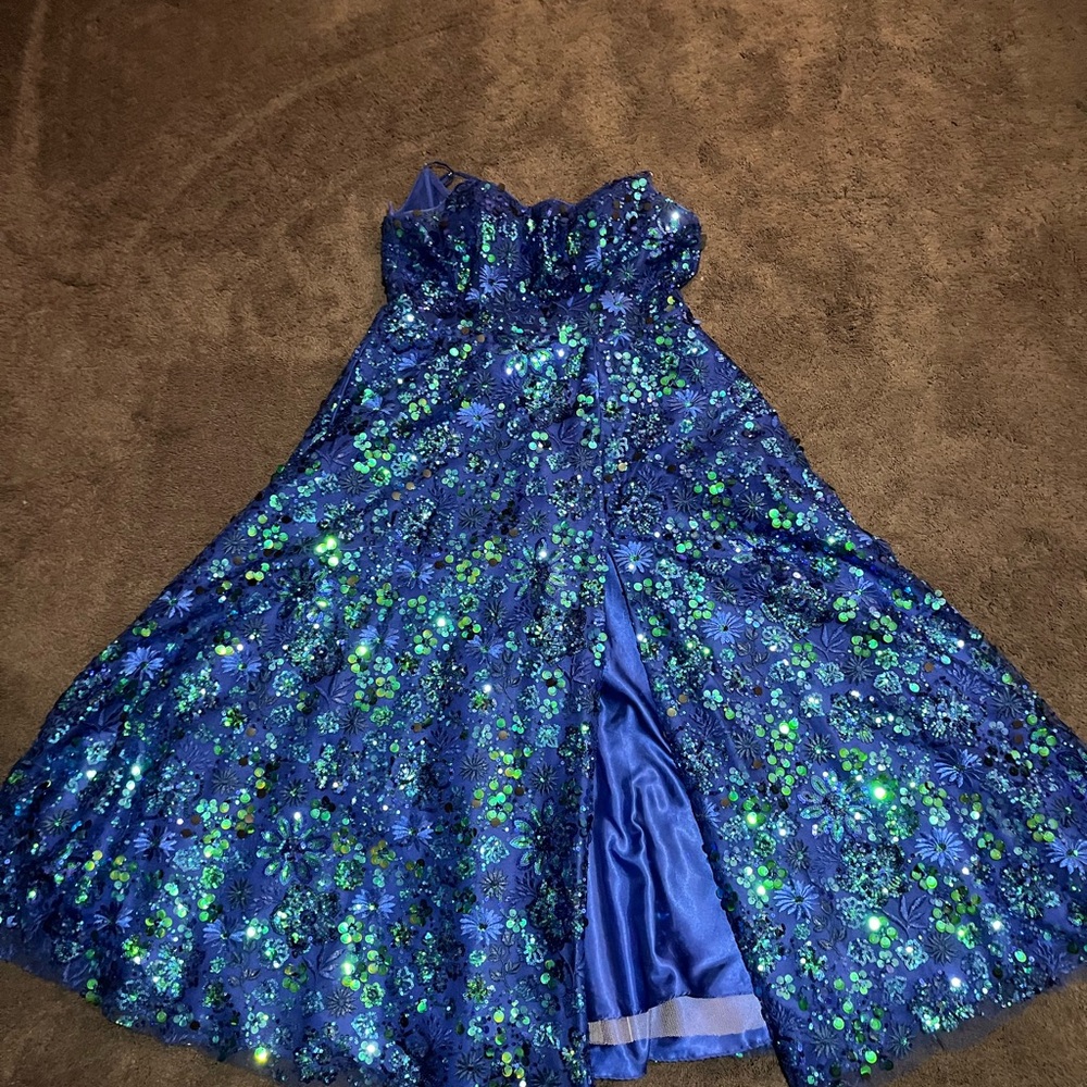 Stunning Blue and Green Sequin Gown